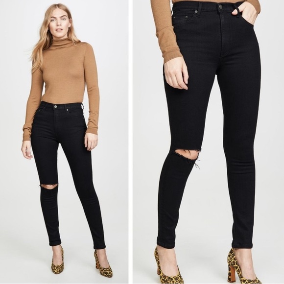 Reformation Denim - Reformation Black Skinny Jeans Distressed Ankle Black 28